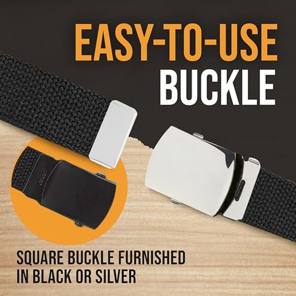 Hold’Em Mens Military Canvas Webbing Belts Slider Buckle Adjustable - Black - Picture 5 of 7